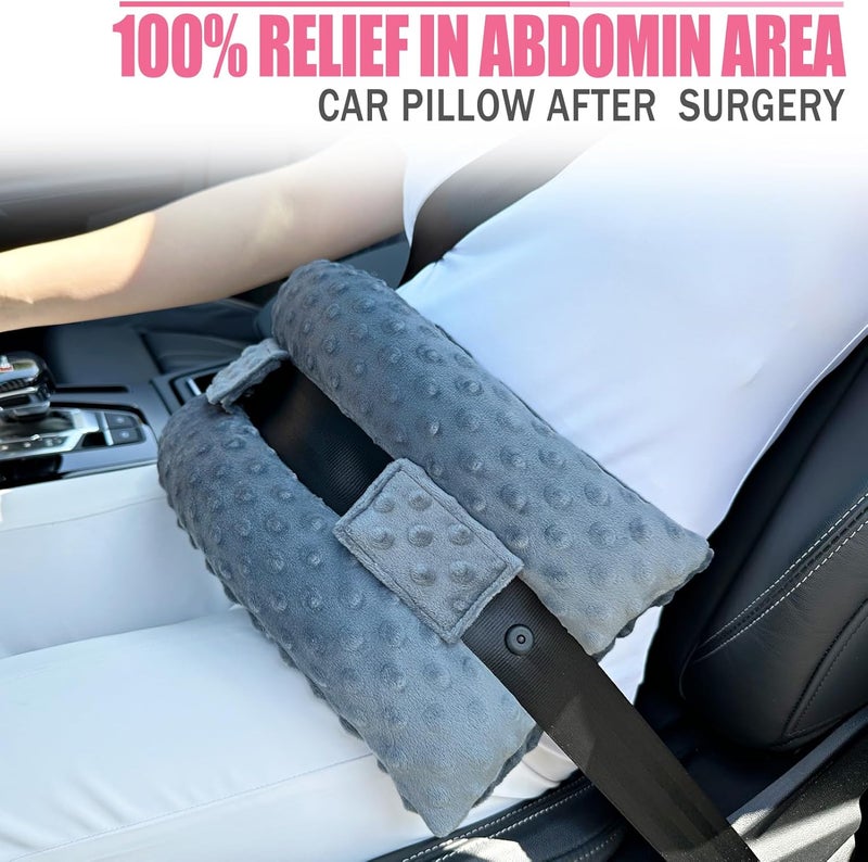 HapiPoppy Hysterectomy Seatbelt Pillow Hysterectomy Recovery Must Haves Post Surgery Abdominal Pillows with Ice/Hot Pocket for Tummy Tuck C-Section Recovery Gifts Minky Dot Dark Gray - Image 3